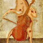 horse playing the cello